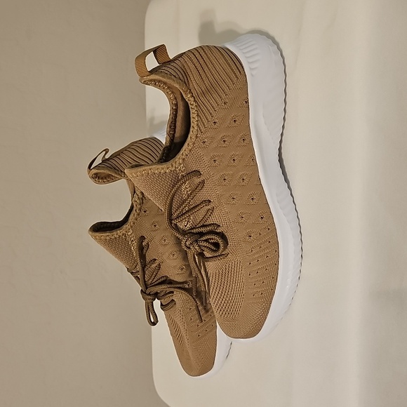 Tan Knit Sneakers with White Soles - Picture 3 of 4